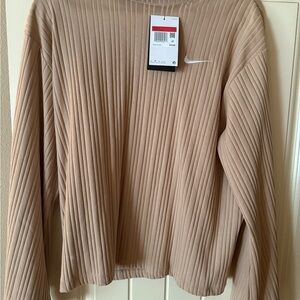 Nike Beige Ribbed Long Sleeve Shirt